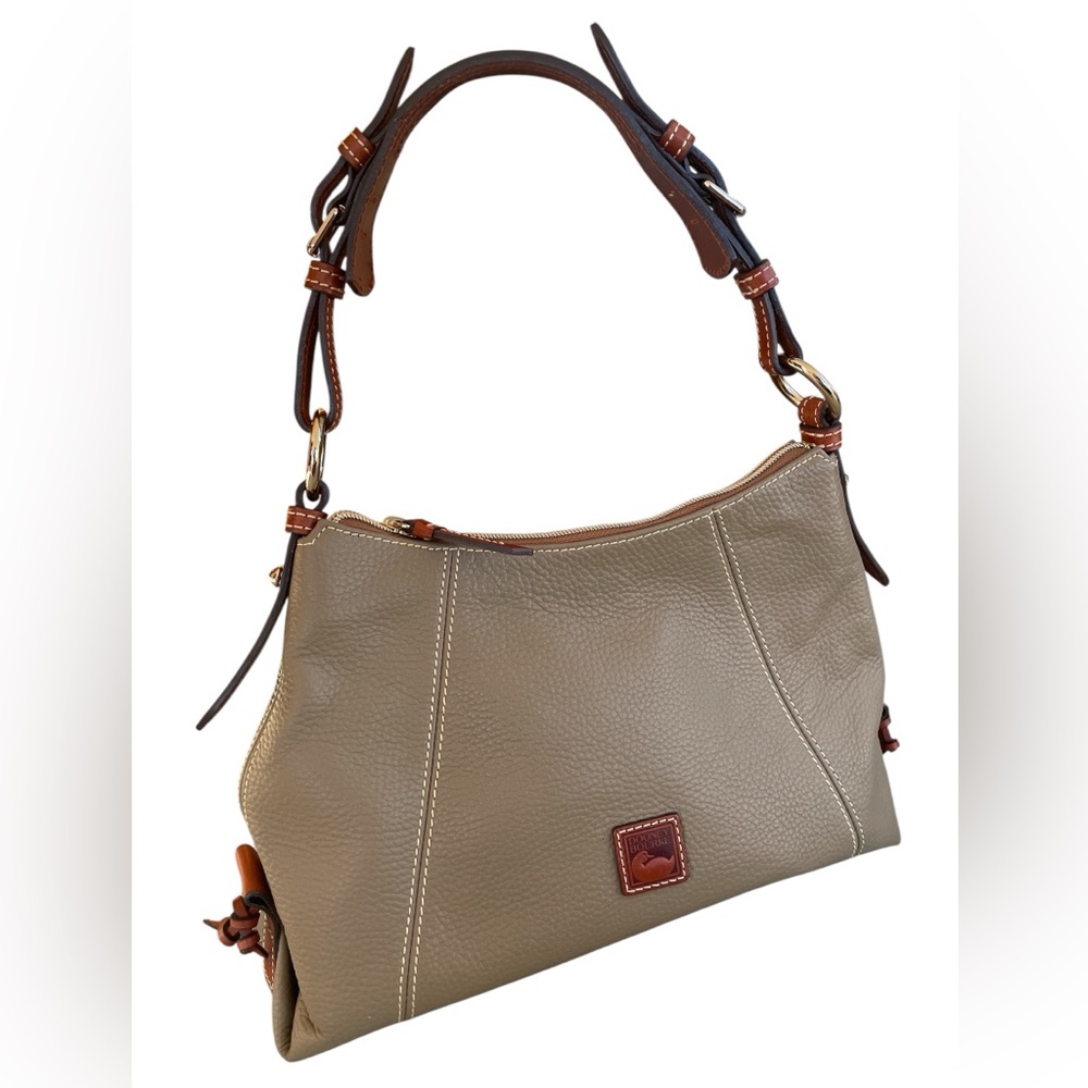 SOLD: Dooney & Bourke Pebble Grain Leather Hobo Shoulder Bag Taupe Grey Brown - Picture 2 of 9